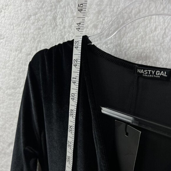NWT Nasty Gal Black Velvet Long Sleeve Wrap Dress 8 Chic Witchy Business Career - Picture 10 of 16